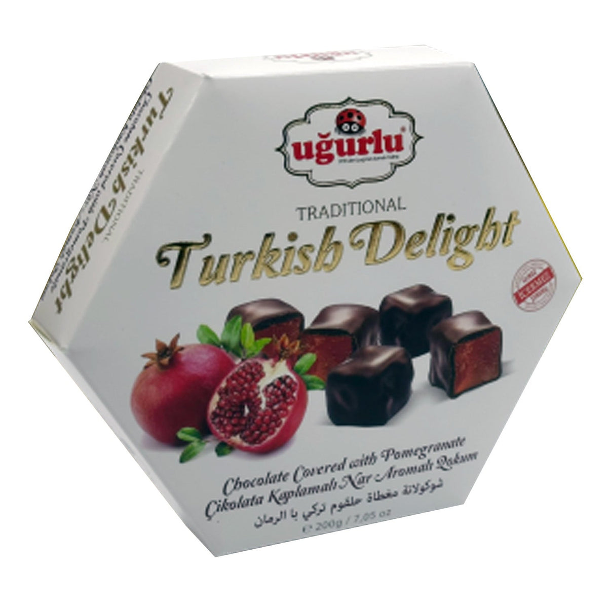Turkish delight Ugurlu Altigen Fruit Choco by S101, showing colorful, chocolate-filled fruit-flavored Turkish delight pieces.