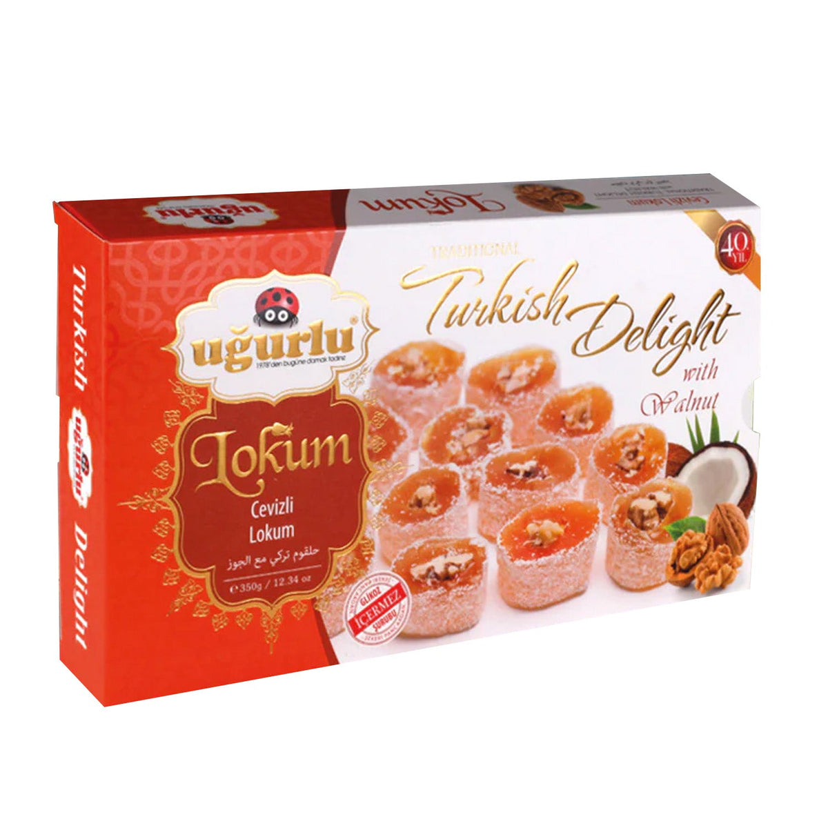 Turkish delight Ugurlu Cevizli Lokum by S101, 350g, with walnut pieces visible in soft, chewy Turkish confection.