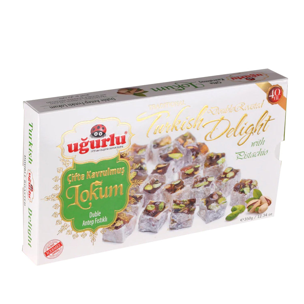 Turkish delight with pistachio from S101, double-layered Ugurlu brand 350g box showing pistachio-filled squares