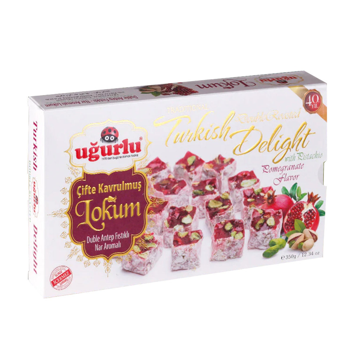 Turkish delight Ugurlu Double Td PomeGan by S101, showcasing glossy pomegranate-flavored Turkish delight pieces in a clear box.