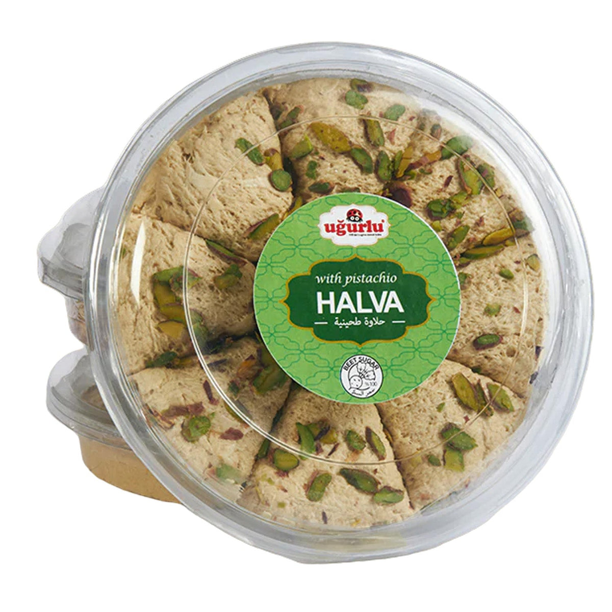 S101 Ugurlu Pistachio Halva 350g, creamy Turkish sweet treat with chopped pistachios in a rich, dense halva texture.