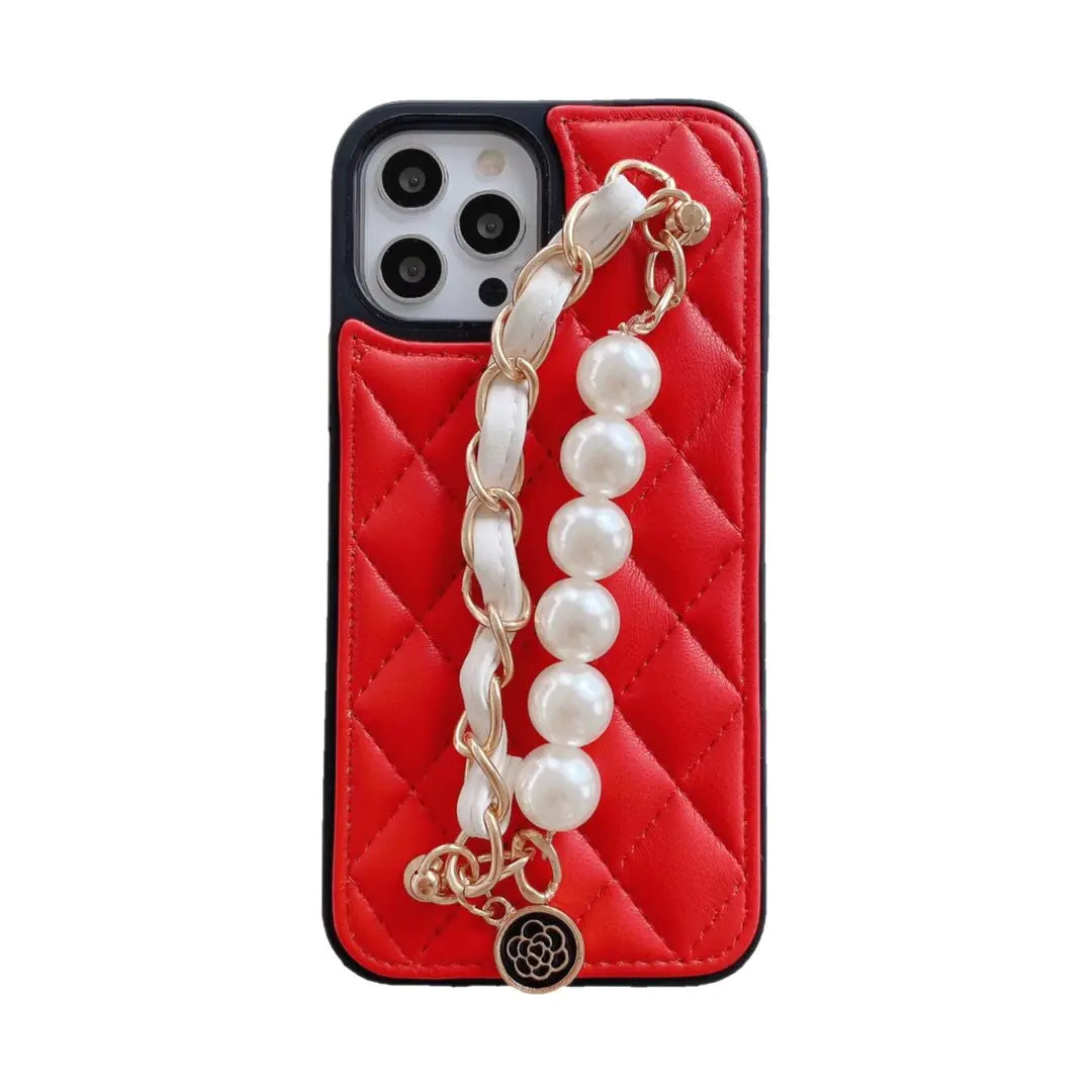 Leather Full Cover Phone Case with Fragrance Pearl Bracelet