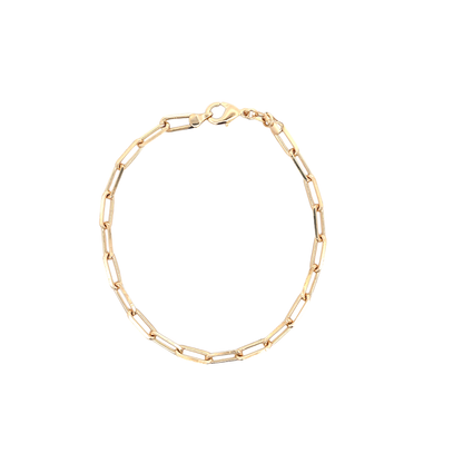 MIA Jewelry paper clip chain anklet with sleek silver design, featuring interconnected rectangular links on a neutral background.