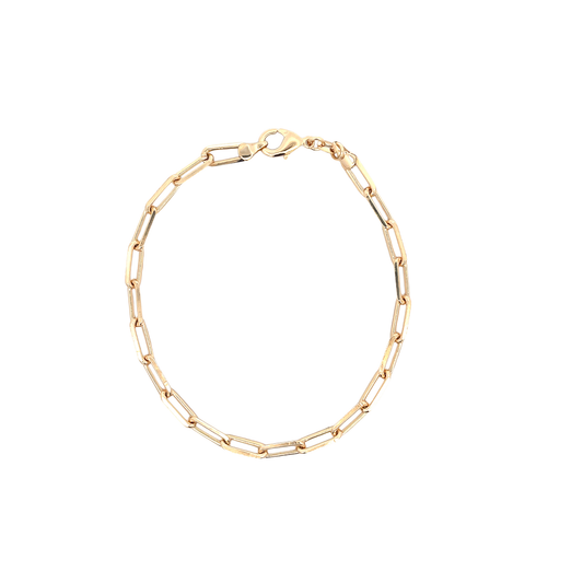 MIA Jewelry paper clip chain anklet with sleek silver design, featuring interconnected rectangular links on a neutral background.