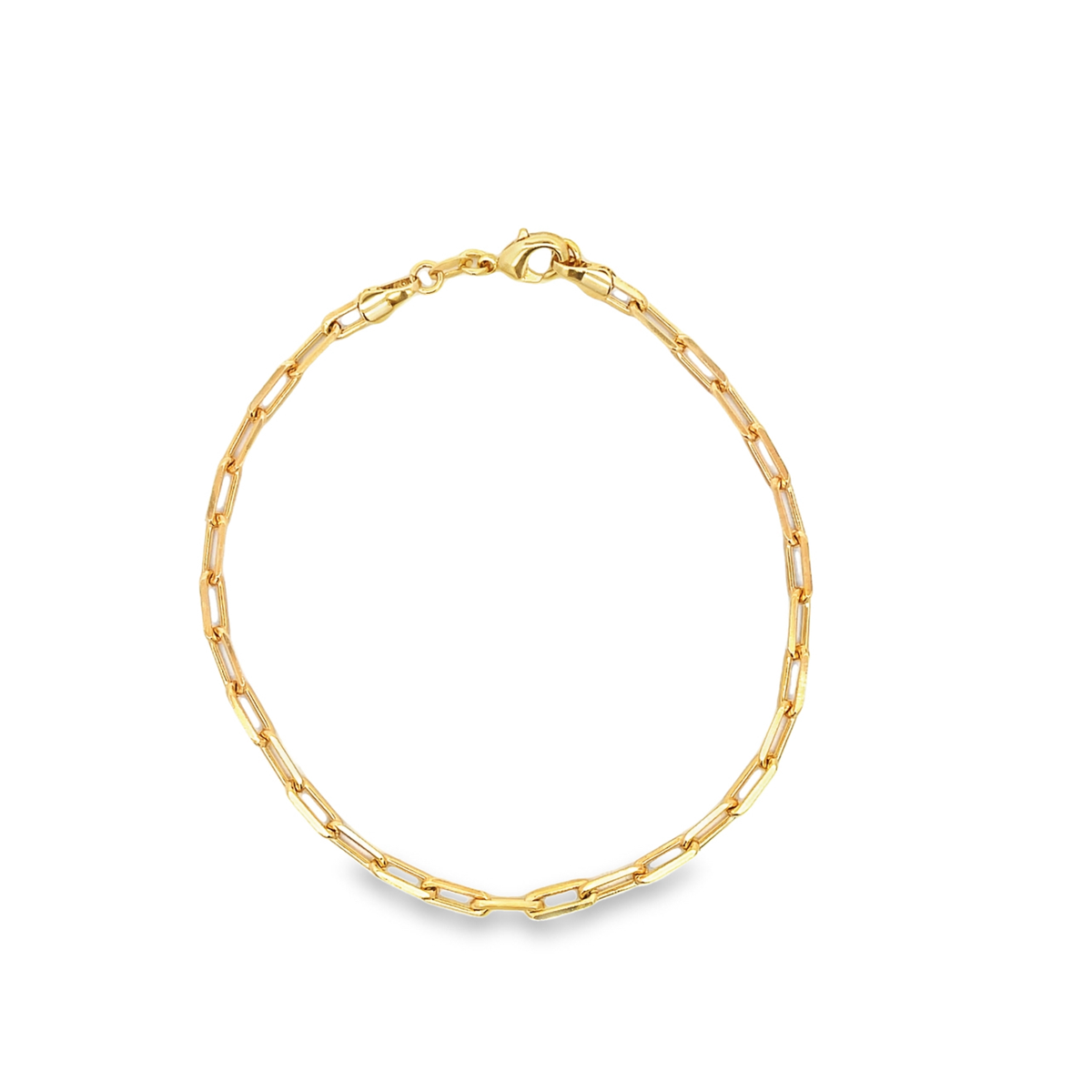 Silver paper clip chain anklet by MIA Jewelry featuring a sleek, modern design with interconnected links on a neutral background.