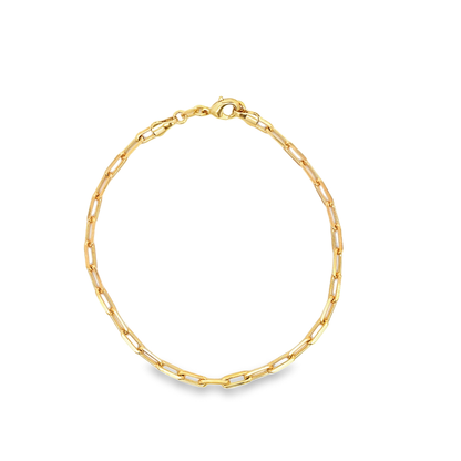Silver paper clip chain anklet by MIA Jewelry featuring a sleek, modern design with interconnected links on a neutral background.