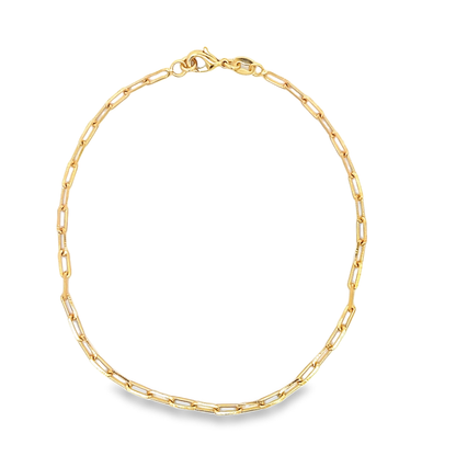 MIA Jewelry paper clip chain anklet featuring interconnected silver loops on a delicate chain for ankle jewelry.