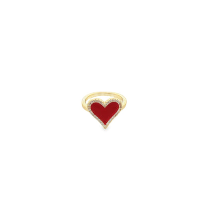 MIA Jewelry enamel micro CZ heart ring showcasing a silver band with a sparkling heart-shaped cubic zirconia centerpiece.