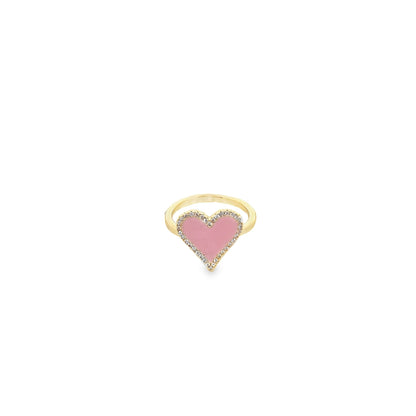 MIA Jewelry enamel micro CZ heart ring featuring a silver band with sparkling cubic zirconia accents.