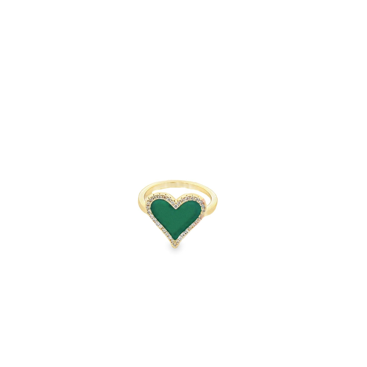 MIA Jewelry enamel micro CZ heart ring with sparkling stones and vibrant enamel finish, showcasing elegant jewelry design.