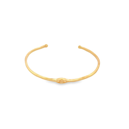Minimalist evil eye open cuff bracelet bangle by MIA Jewelry, featuring a sleek design with an evil eye charm.