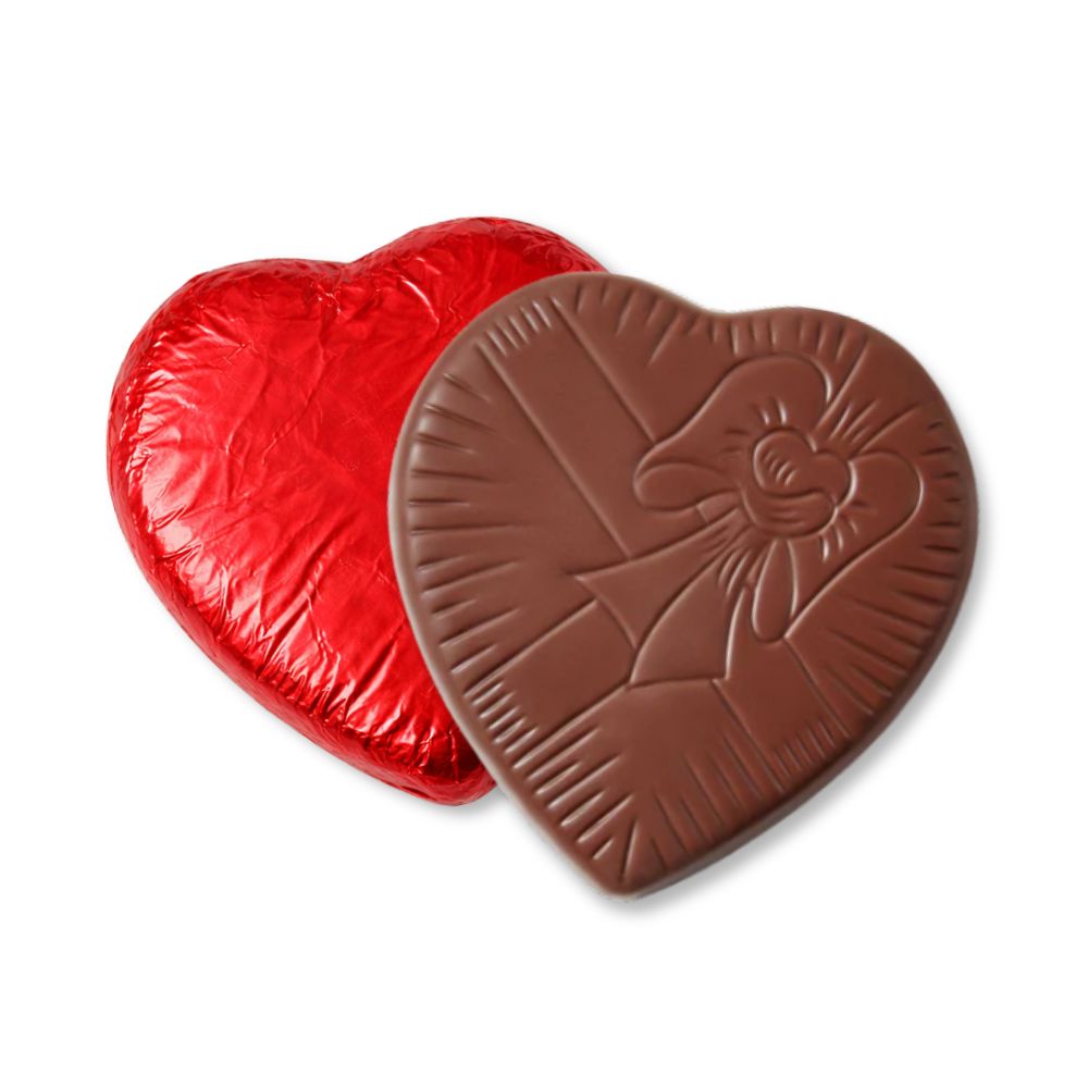 Hershey's solid milk chocolate heart in 5 oz size, displayed on a clean surface, showcasing smooth milk chocolate shape.