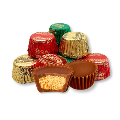 Reese's Miniature Milk Chocolate and Peanut Butter Cups in Christmas foil wrappers, bulk candy bag from Candy In Bulk