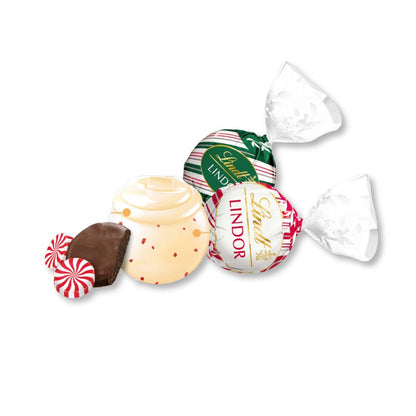 Assorted Lindt LINDOR Peppermint Chocolate Truffles in a bulk value bag, featuring smooth chocolate with peppermint filling.