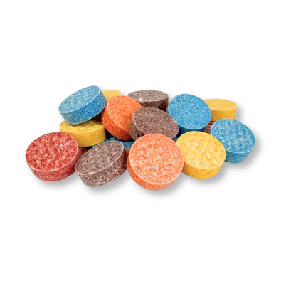 Assorted fruit-flavored Razzles candy gum in a bulk value bag, showing colorful pieces of Candy In Bulk brand gum.