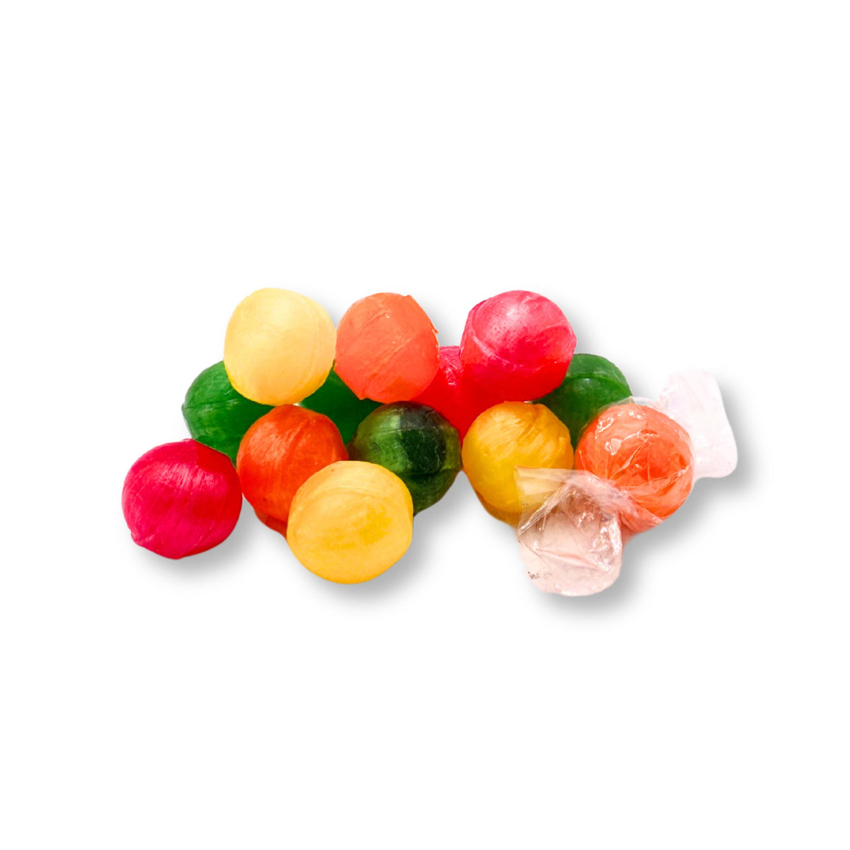 Assorted fruit-flavored Sour Balls hard candy from Candy In Bulk in a large bulk bag, colorful candies with textured coating.