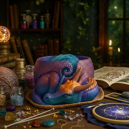 Darn Good Yarn Enchanted Dragon yarn bowl with intricate dragon design, perfect for home decor and knitting accessories.