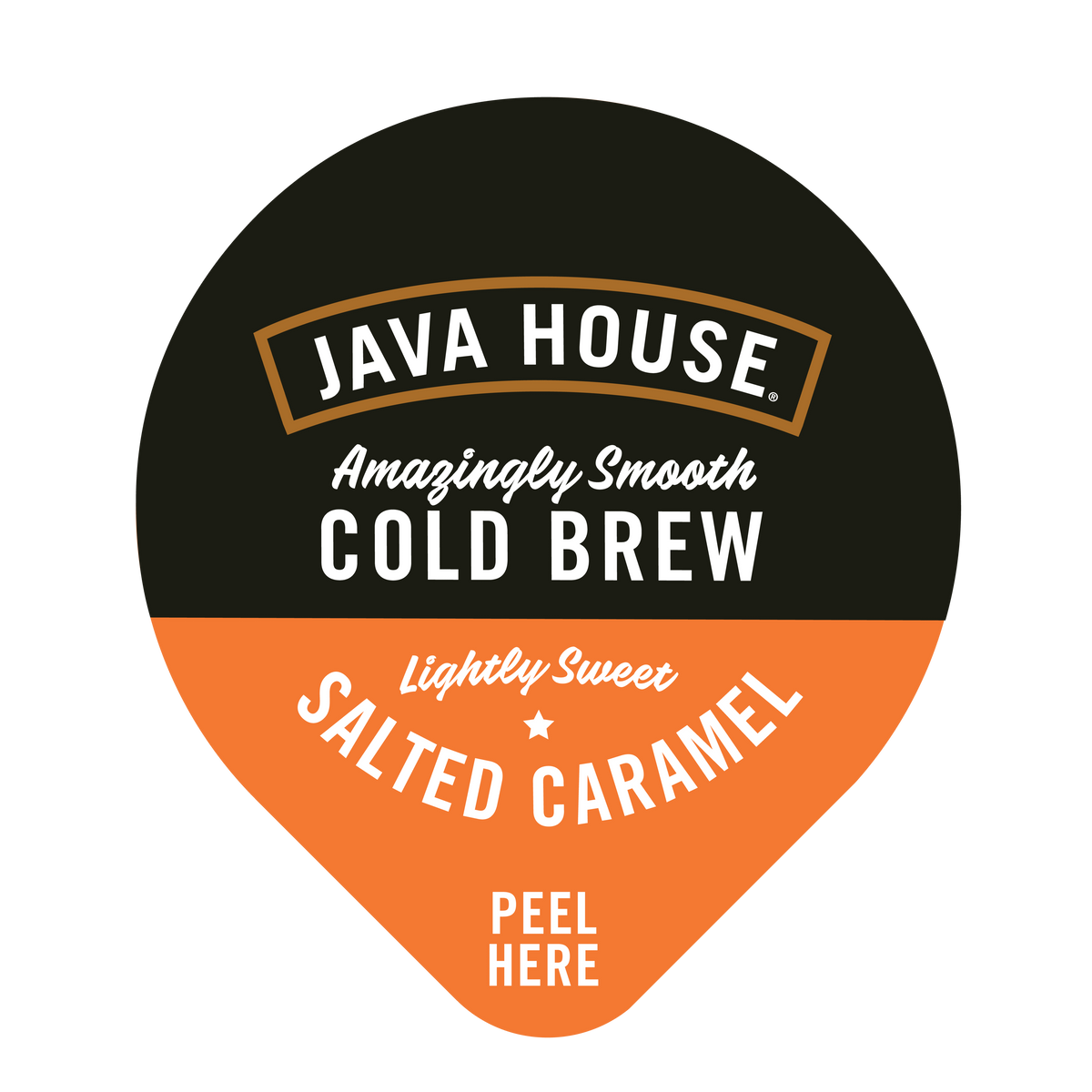 Java House Cold Brew Coffee Pods with Salted Caramel flavor, lightly sweetened, showcasing the coffee pods on a neutral background.