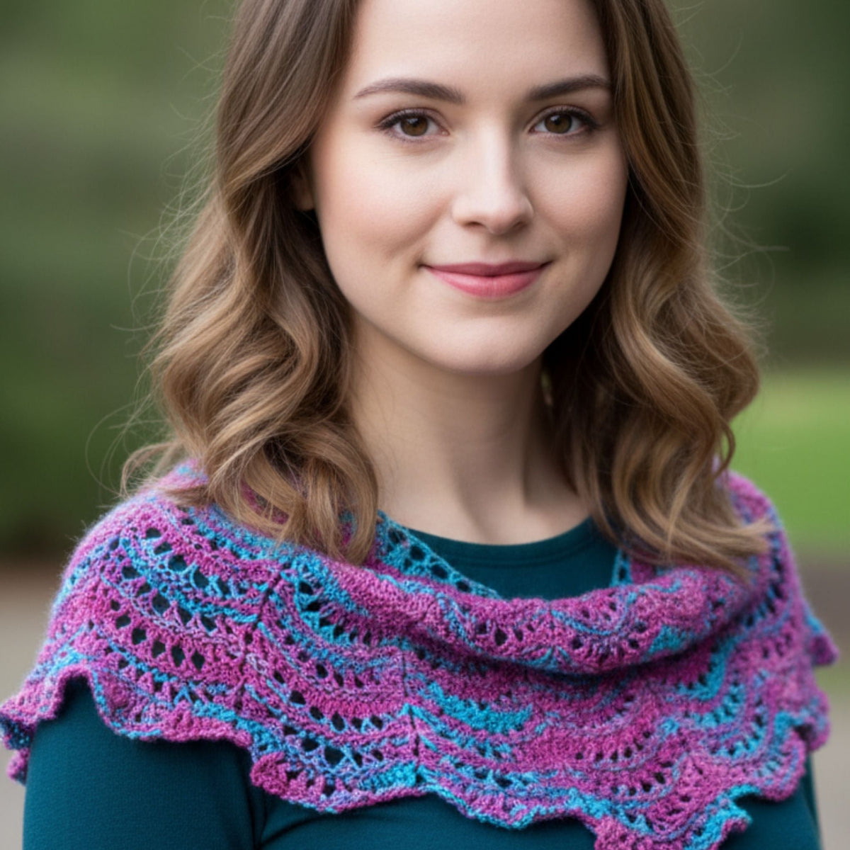 Easy knit shawl pattern by Darn Good Yarn, featuring a textured triangle design perfect for beginners.