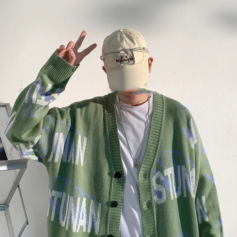 Men's Casual Loose Fit Letter Sweater Coat