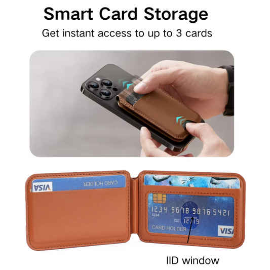 Dark purple NNEDSZ MagSafe magnetic wallet with stand, PU leather card holder for iPhone, compatible with mobile accessories.