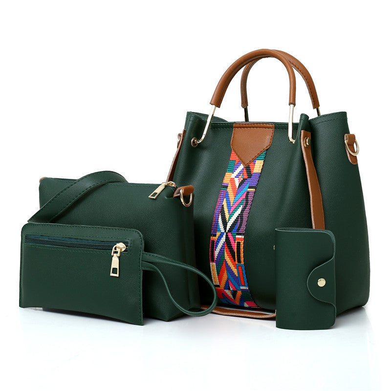 Dark green NNEDSZ women's handbag set with tote, shoulder bag, clutch, and wallet made of stylish PU leather for versatile fashion.