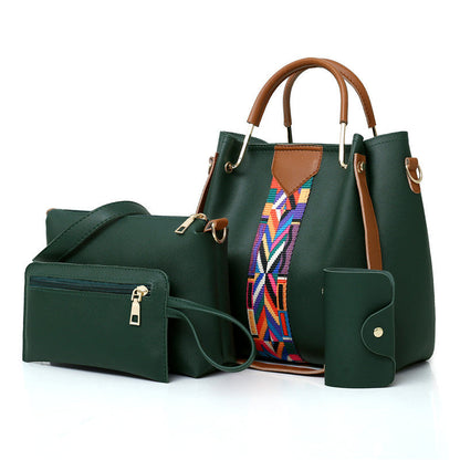 Dark green NNEDSZ women's handbag set with tote, shoulder bag, clutch, and wallet made of stylish PU leather for versatile fashion.