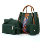 Dark green NNEDSZ women's handbag set with tote, shoulder bag, clutch, and wallet made of stylish PU leather for versatile fashion.