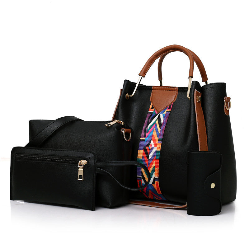 NNEDSZ black women's handbag set with tote, shoulder bag, clutch, and wallet in stylish PU leather for versatile occasions