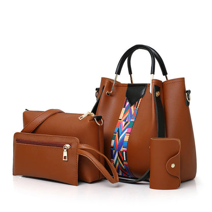 NNEDSZ brown women's handbag set includes a tote, shoulder bag, clutch, and wallet made of stylish PU leather.