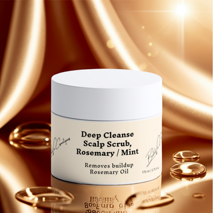 Belleviecosmetic Deep Cleanse Scalp Scrub with rosemary and mint, 170ml, exfoliates, refreshes, and revitalizes scalp and hair.