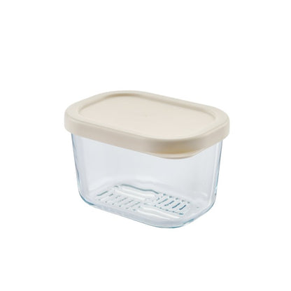 Set of six Dura Living glass food storage containers with airtight lids in Vanilla Mist, 3 x 10.5oz for fresh food storage.