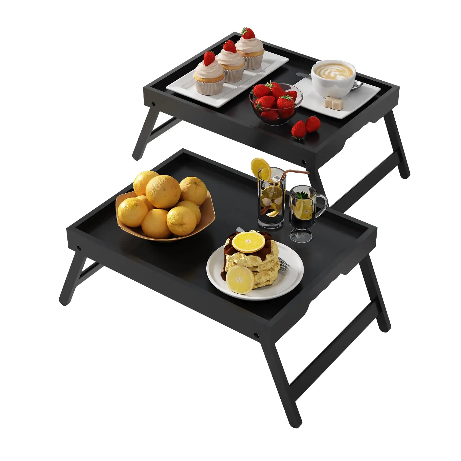 Youpehom Bed Tray Table with Folding LegsBamboo Breakfast in Bed for Kitchen Serving TraySofaEatingUsed As Laptop Desk Snack Tray 2 Pack (Black)