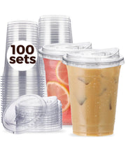 100 Pack 16 oz Clear Plastic Cups with Strawless-Sip-Lids Disposable Cups Plastic Iced Coffee Cups To Go Cups with Sip Through Lids for Smoothie Milkshake Cold Drinks for Party Wedding Event