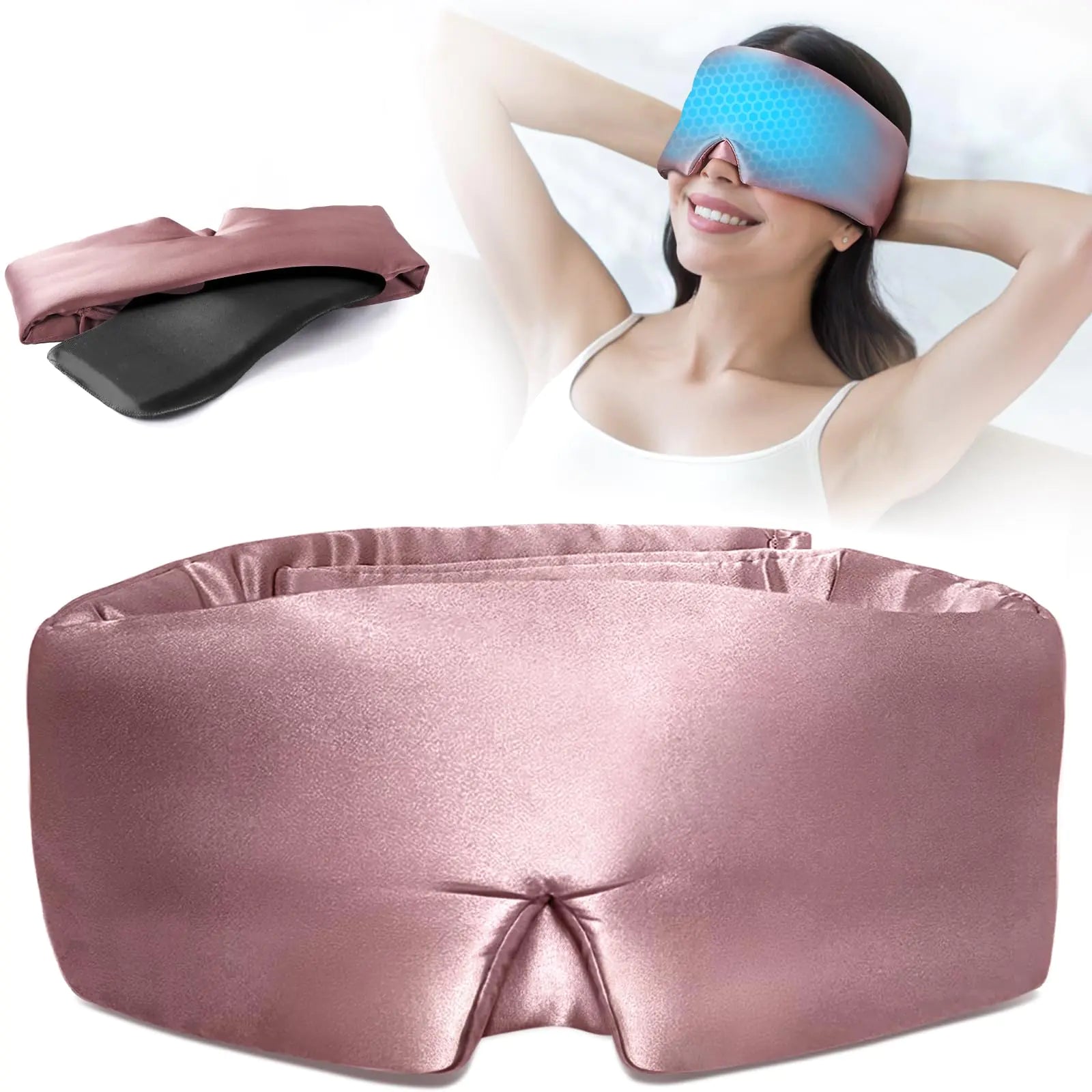 LitBear Silk Sleep Mask Mulberry Silk Sleeping Mask for Women Men with Reusable Gel Ice Pack Cold Compress Eye Mask for Dark Circles Puffiness Light Blocking Eye Mask Sleep with Adjustable Band