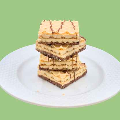 Vanilla Proti Wafer Squares by AmBari Nutrition, crispy protein bar with a layered wafer and vanilla flavor.