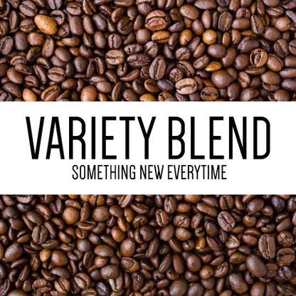 Assorted roasted coffee beans from Good Brothers Coffee LLC's Variety Blend, showcasing a colorful selection of coffee beans.