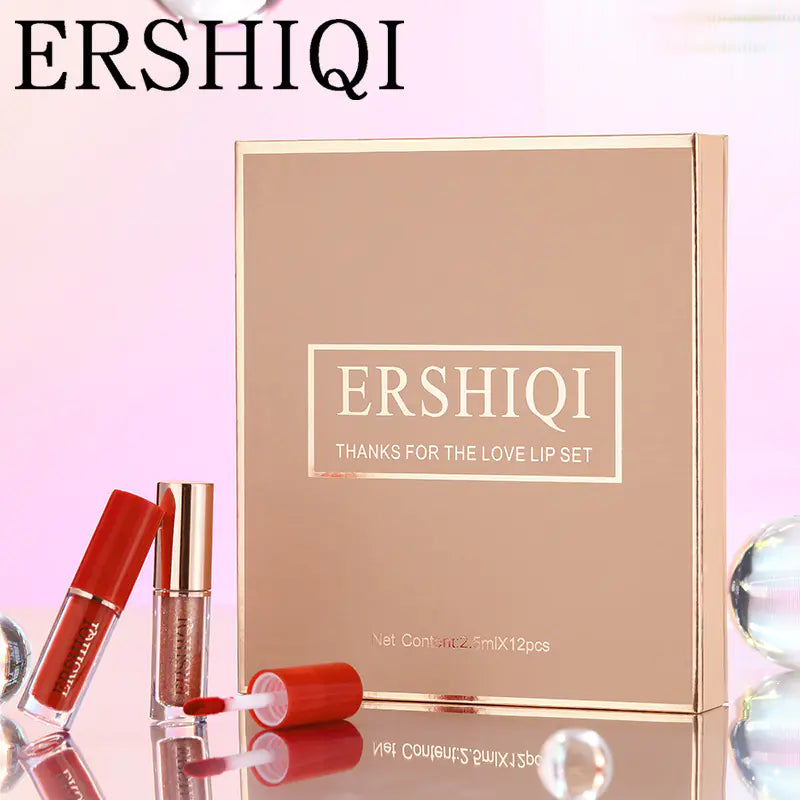 12 Pcs Kiss-Proof Velvet Matte & Glossy Lipstick Set - Hydrating Shades Gift Box