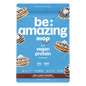 Be Amazing vegan protein powder in cinnamon flavor, shown in a resealable bag with the product branding visible.