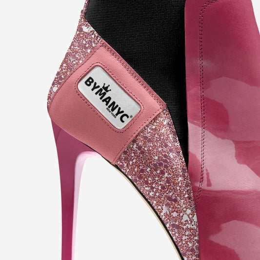 Women's vegan heeled shoe by BYMANYC New York in vibrant pink Soho design, stylish and cruelty-free footwear for women.