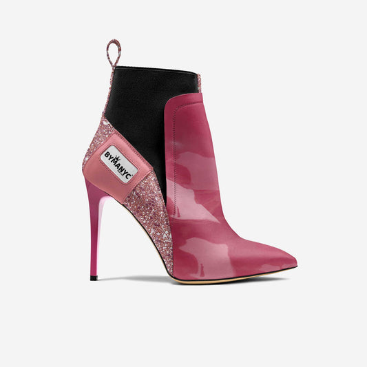 Women's vegan heeled shoe by BYMANYC New York Soho in pink blaze with stylish heel and sleek design.
