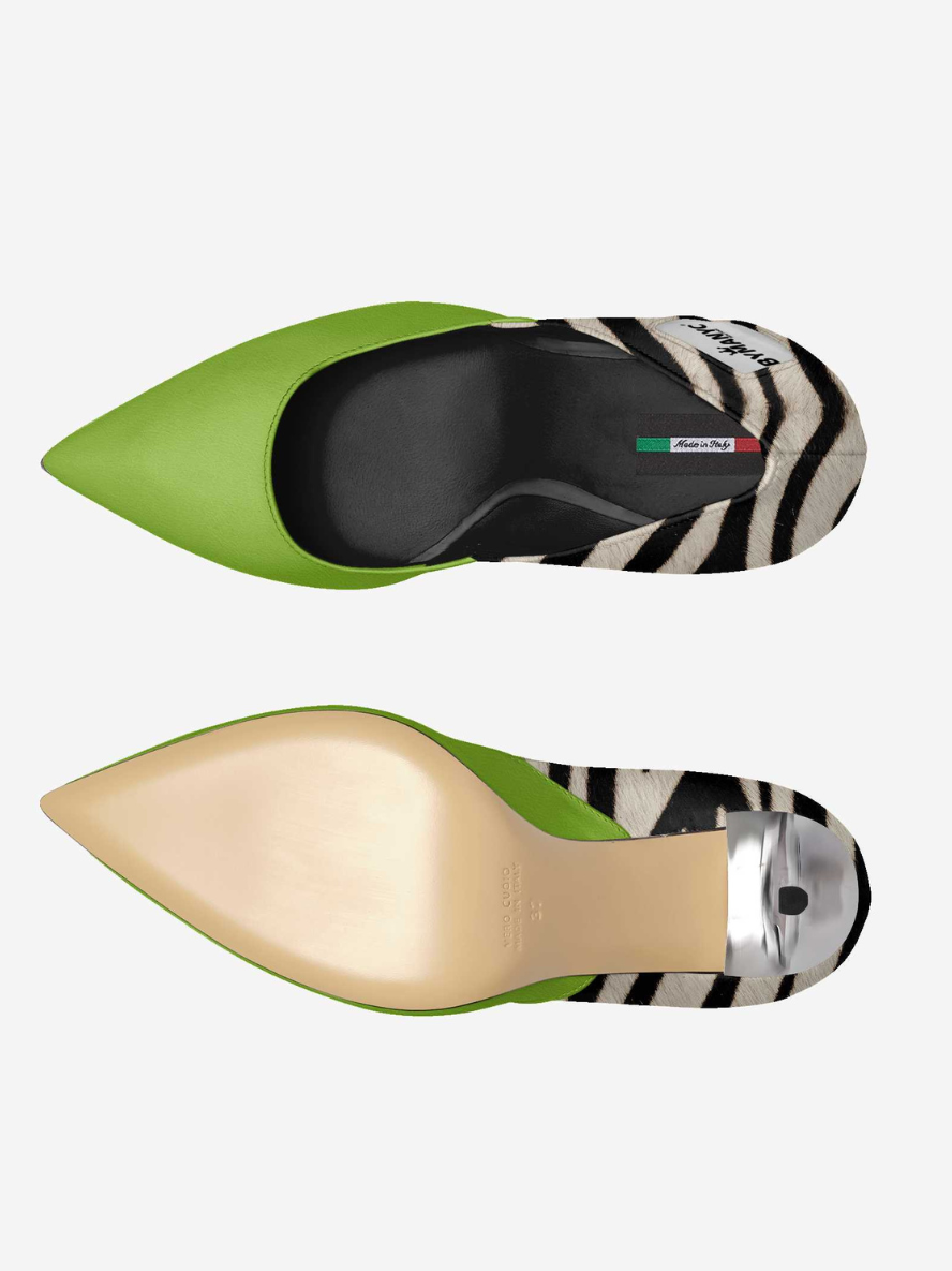 Vegan women's stiletto shoe by BYMANYC New York in green, featuring a sleek, luxe design perfect for fashionable footwear.