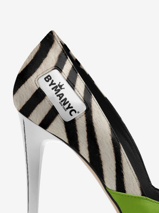 Vegan women's stiletto shoe from BYMANYC New York, Greenwich Village Luxe collection, in vibrant green with sleek design.