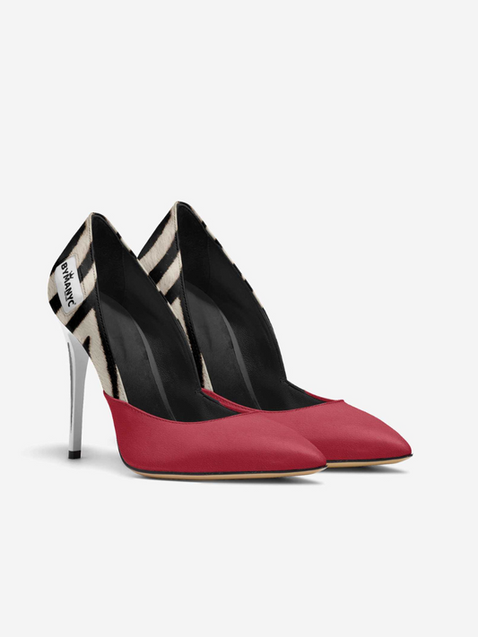 Vegan women's stiletto shoe by BYMANYC New York, SOHO Midnight Edge style, featuring sleek black design and pointed heel.