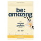 Vegan protein powder in natural vanilla flavor from Be Amazing, showing a scoop of the plant-based protein supplement.