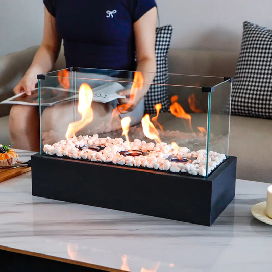 JHY DESIGN 18-inch rectangular ventless tabletop fire pit for gel and ethanol fireplaces, portable and stylish for outdoor use