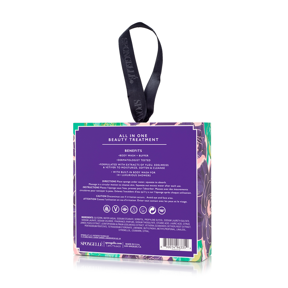 Spongellé Violet Leaf body wash infused buffer showing the textured violet leaf design on the back.