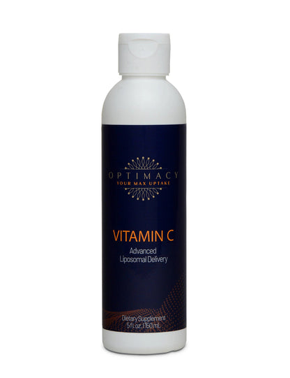 Liposomal Vitamin C supplement by OPTIMACY in a bottle with orange-colored capsules or liquid inside.