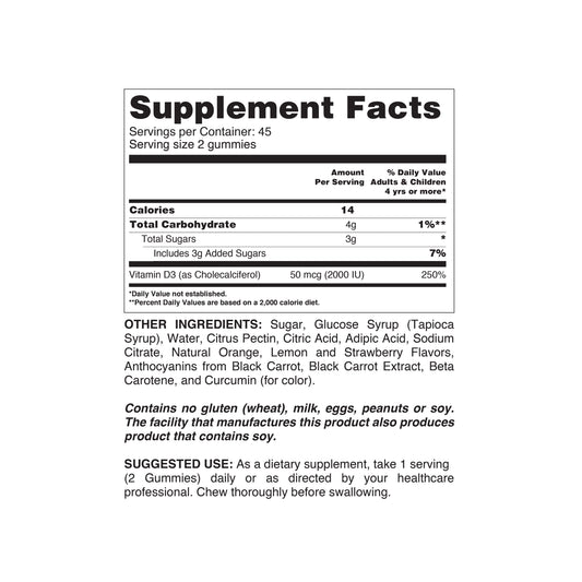 Tapioca Vitamin D Gummies by Your Label showing a close-up of colorful, fruit-flavored chewable supplements on a white background.