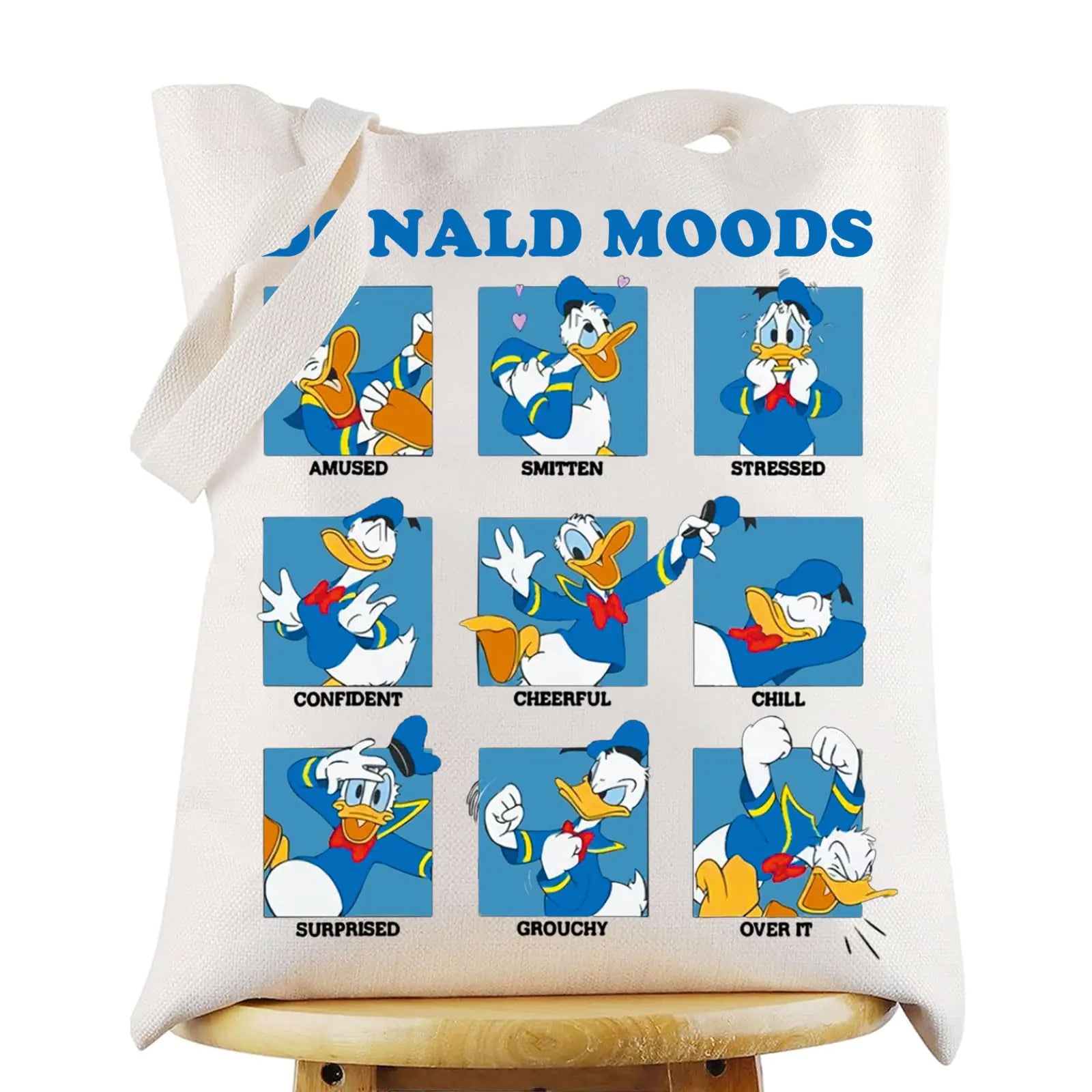 WZMPA Funny Donald Tote Bag Duck Lover Gift Donald Moods Reusable Grocery Bag Donald Merchandise (Donald Moods -Tote)